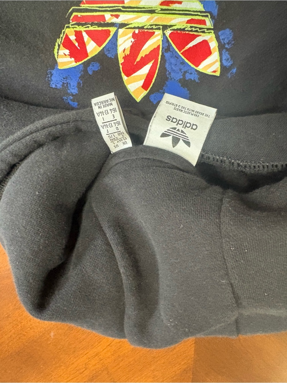 adidas Black Hoodie with Multicolor Trefoil Graphic - Picture 3 of 4